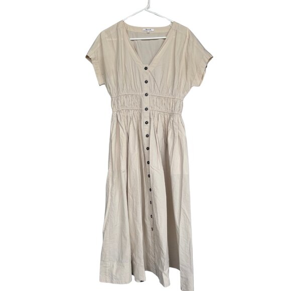 Madewell Dresses & Skirts - Madewell Button Front V-neck Tan Midi Dress | Easy Fit